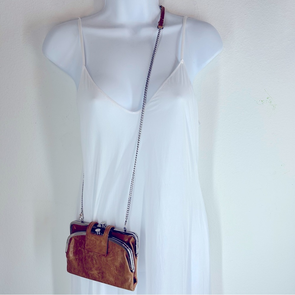 HOBO International wallet on chain brown silver Crossbody Leather Coin Bag Purse